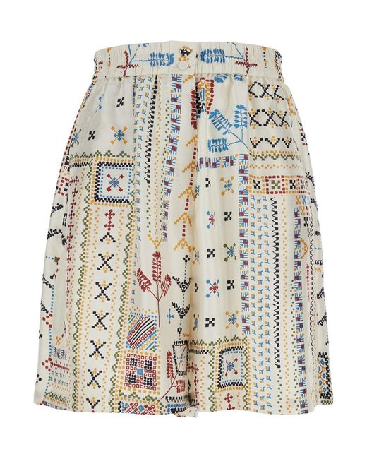 Momoní White Silk Shorts With Elastic Waist For