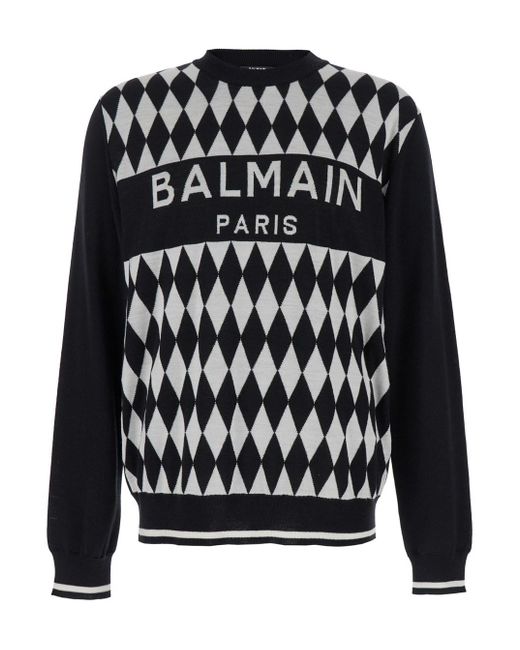 Balmain Black Diamond Logo Jacquard Sweater for men