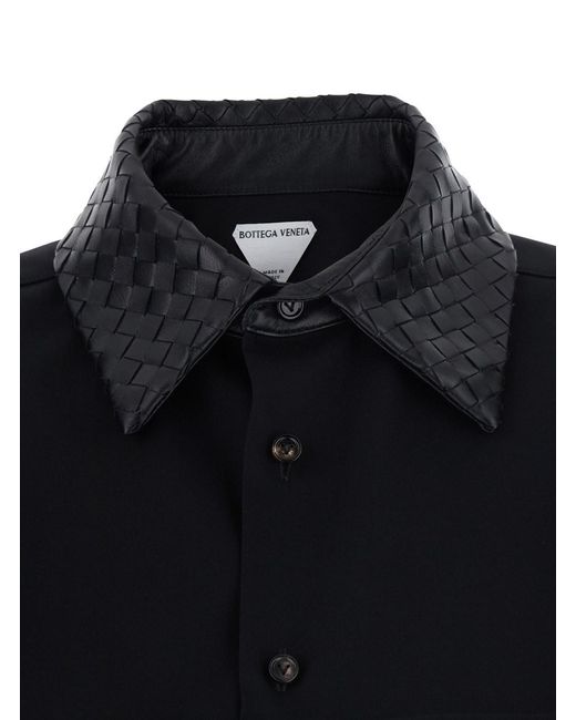 Bottega Veneta Black Shirt With Intreccio Collar
