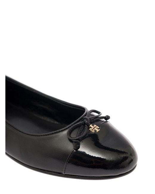 Tory Burch Black Ballet Flats With Bow Detail And Tonal Toe In Leather Woman