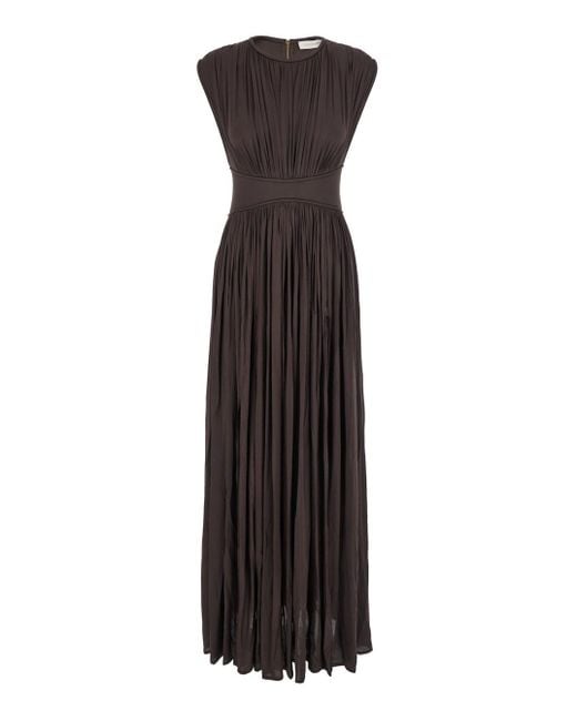 Zimmermann Brown 'Illuminate' Long Dress With Gathered Neckline And Waist And Front Single Split