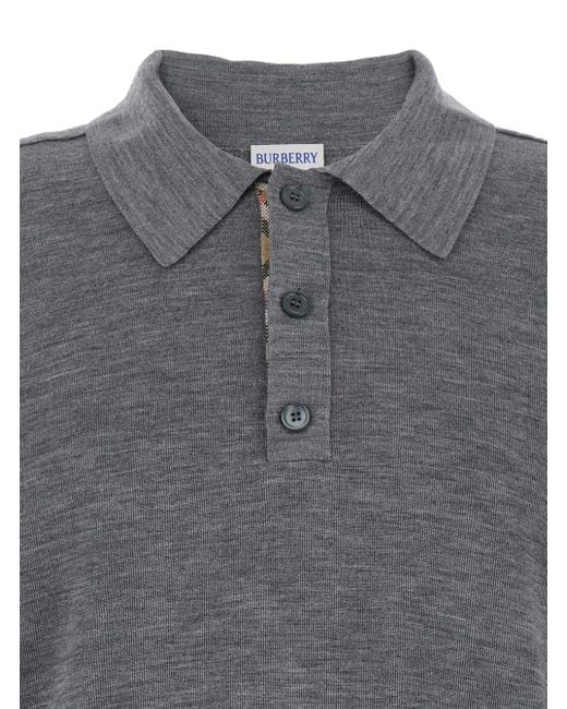 Polo Con Colletto Classico E Motivo Check Sul Colletto di Burberry in Gray da Uomo
