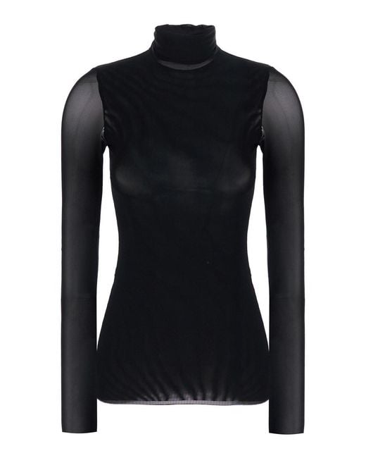 Le Plain Black High Neck Top With Long Sleeves