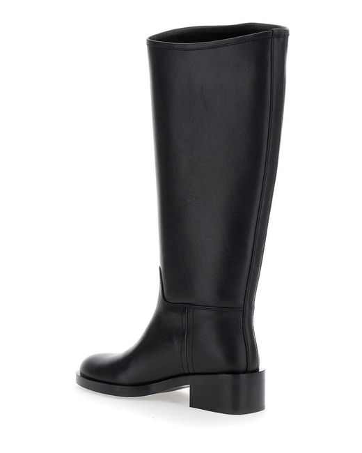 Jeffrey Campbell Black Knee High Leather Boots With Block Heel