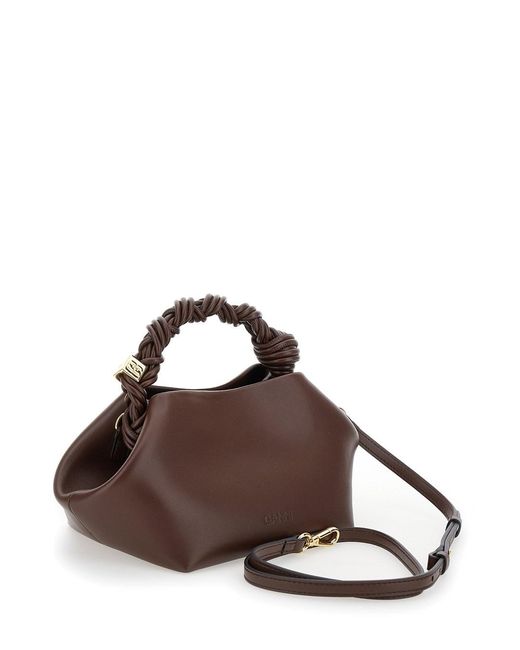 Ganni Brown 'Small Bou' Handbag With Butterfly Logo And Hand-Braided Strands