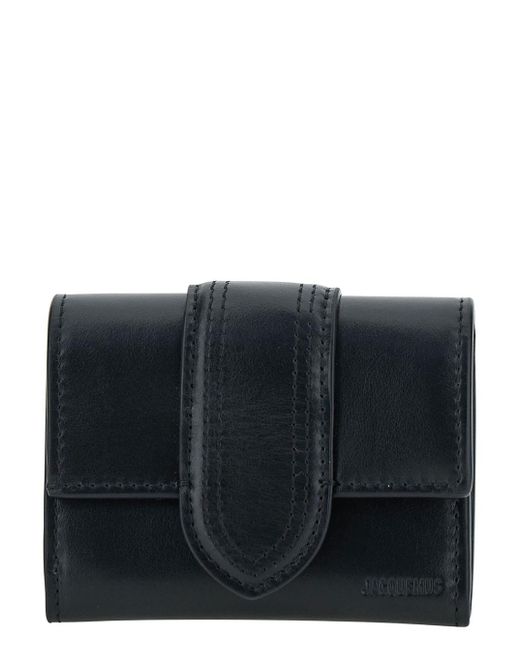 Jacquemus 'le Compact Bambino' Black Wallet With Magnetic Closure In Leather Woman