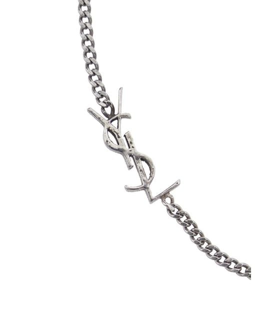Saint Laurent White Bracelet 'Opyum' With Rhinestones And Charm for men