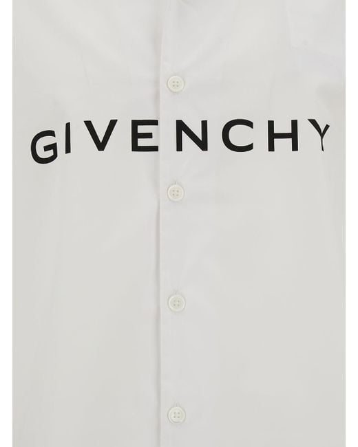 Givenchy White Bowling Shirt With Contrasting Logo Lettering Print In for men