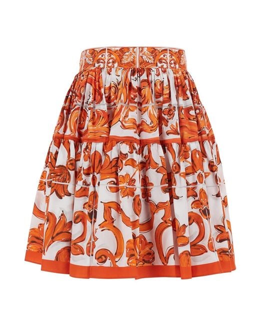 Dolce & Gabbana Red Short Skirt Majolica Print Cotton