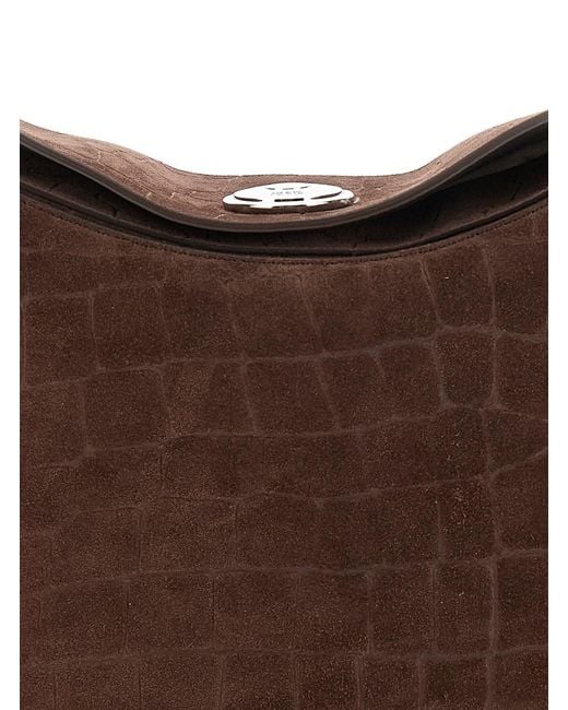 Jacquemus Brown 'Le Calisso Rond Large' Shoulder Bag With Adjustable Strap And Embossed Crodocile Effect