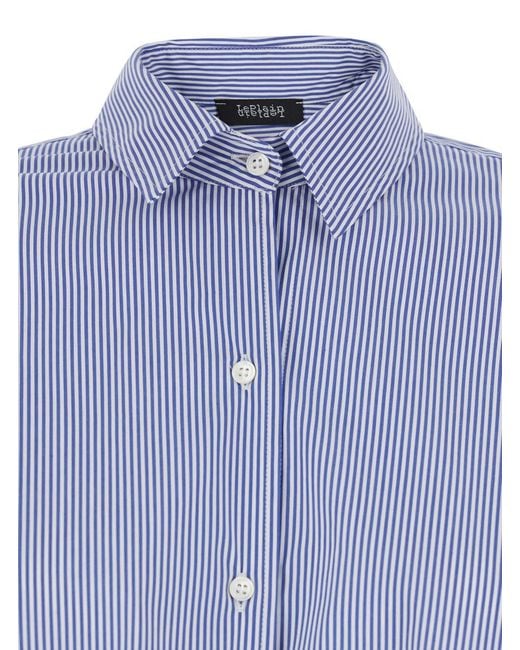 Le Plain Blue Shirt With Striped Motif And Classic Collar