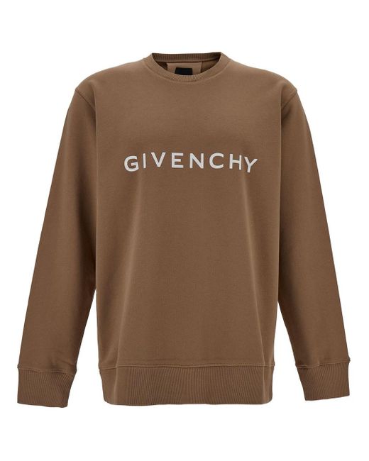 Givenchy Brown Crewneck Sweatshirt With Contrasting Logo Print In Cotton for men
