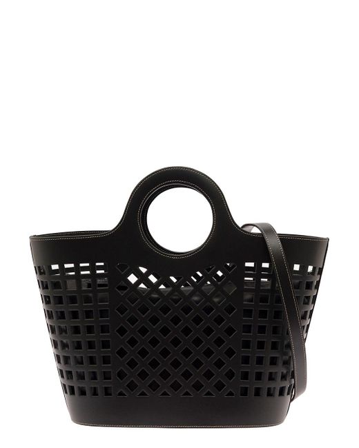 Hereu 'colmado' Black Handbag With All-over Cut-out In Smooth Leather Woman