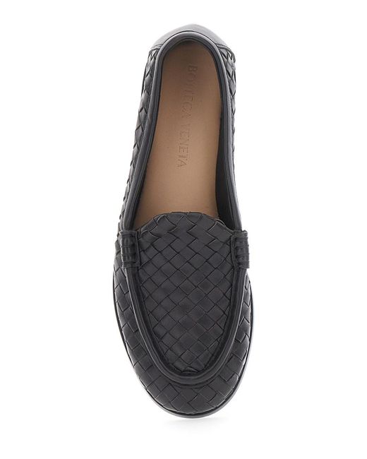 Bottega Veneta Black 'Silenzio' Loafers With Rounded Toe And Intreccio Motif