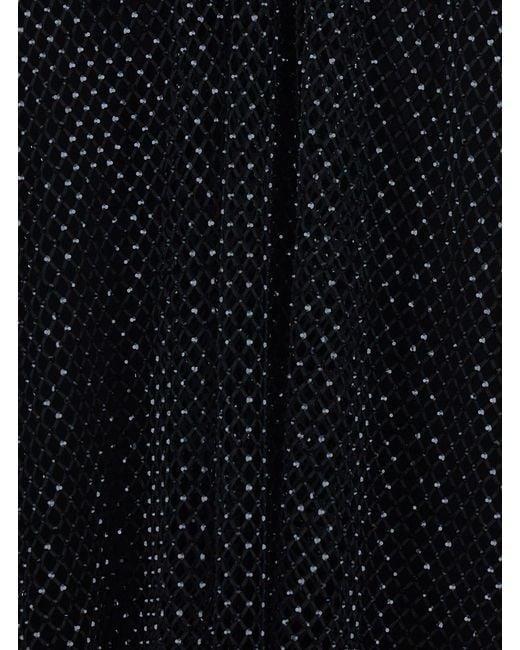 Sportmax Black Top With Mesh Design And All-Over Rhinestone Application