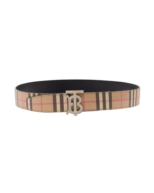 Burberry Natural Belt With Vintage Check Motif In Coated Fabric Man for men
