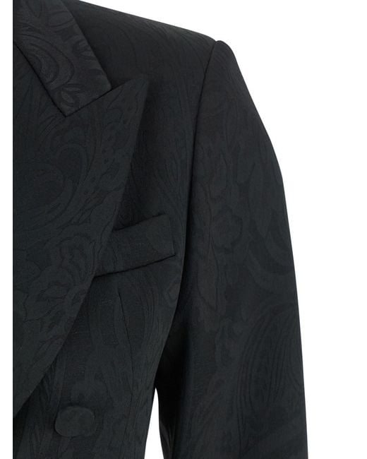 Le Plain Black Double-Breasted Jacket With Damask Effect