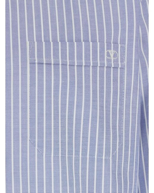 Valentino Blue Shirt With Logo Detail On The Front And All-Over for men