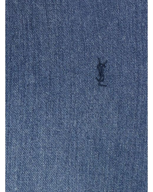 Saint Laurent Blue Denim Long Sleeve Shirt With Front Logo For for men