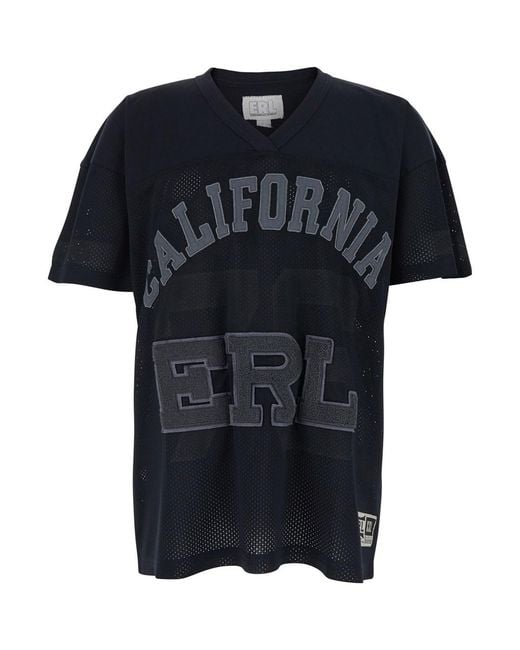 ERL Black T-Shirt V-Neck Cotton for men