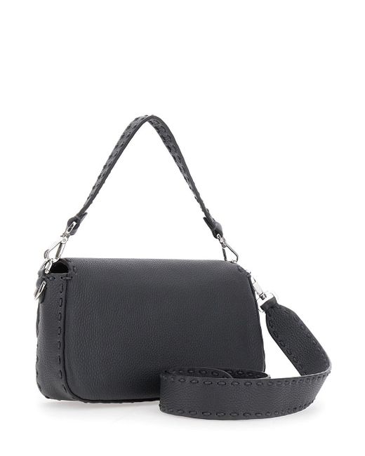 Fendi Black Â€Œbaguetteâ€ Shoulder Bag With Contrast Stitching for men