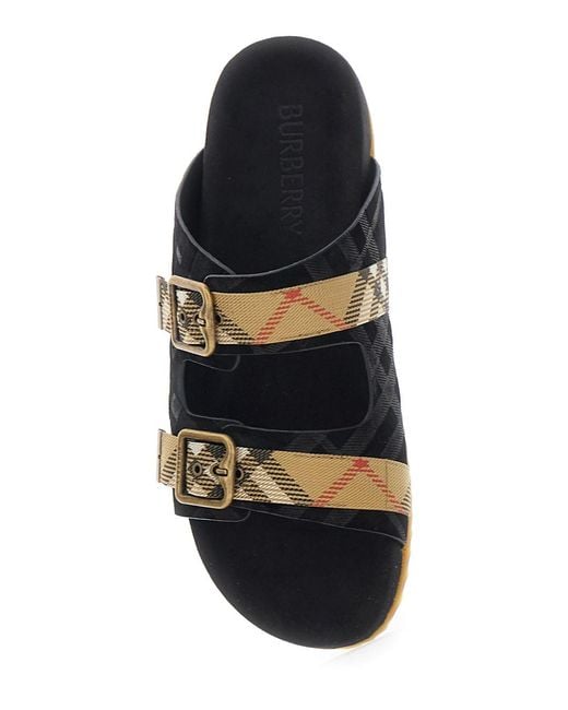 Burberry Black 'Urchin' Sandals With Adjustable Buckle Closure And Check Motif for men