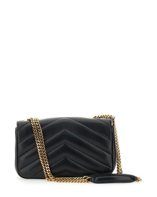 Saint Laurent Black 'Loulou' Small Crossbody Bag With Cassandre Plaque On The Front And Chain-Link Leather Shoulder Strap