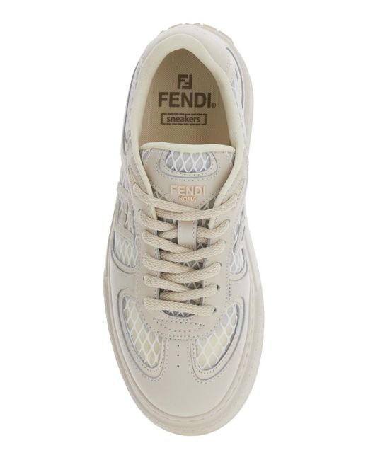 Fendi White 'Match' Sneakers With Mesh Inserts And Embossed Logo On The Back