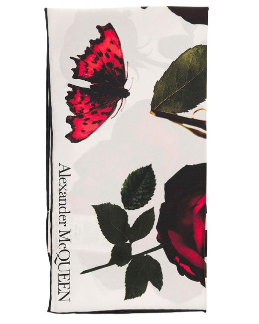 Alexander McQueen Red Scarf With Roses Print