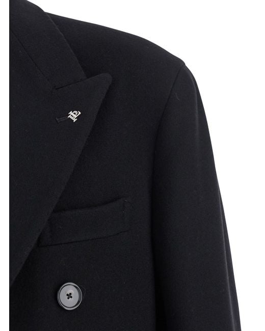 Tagliatore Black 'Londra' Oversized Double-Breasted Coat for men