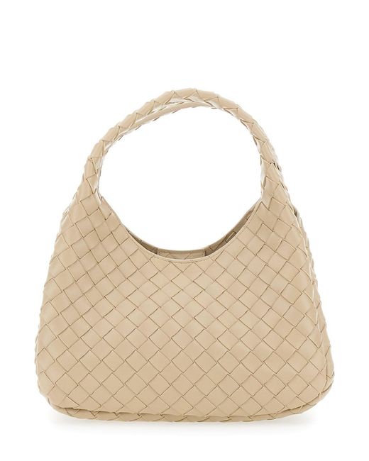 Bottega Veneta Natural Shoulder Bag 'Small Campana Intrecciato 15 Nappa 19' With Ecoleather Intreccio Design
