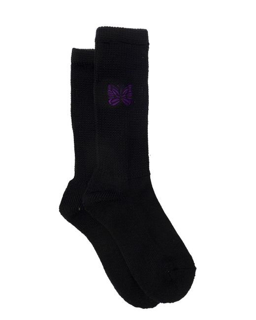 Needles Black High-Socks With Jacquard Logo for men