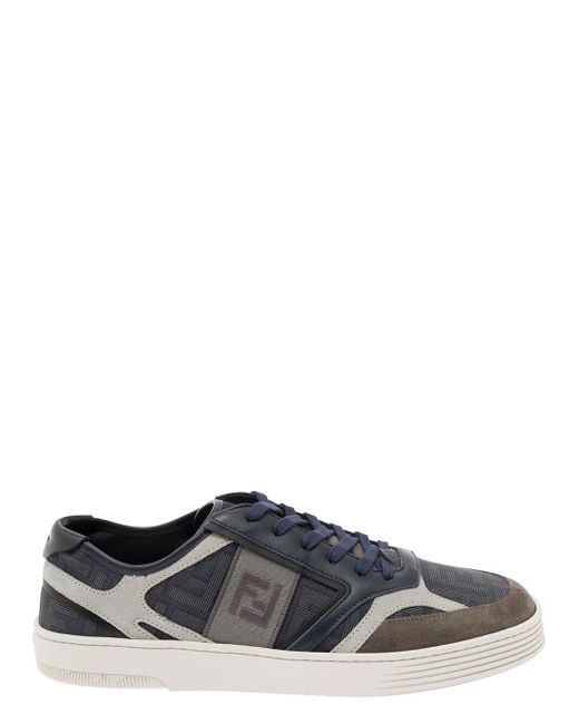 Fendi Gray Low Top Sneakers With Ff Detail All Over for men