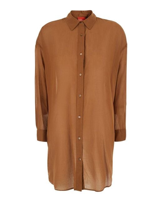 ..,merci Brown Long Shirt With Classic Collar And Long Sleeves