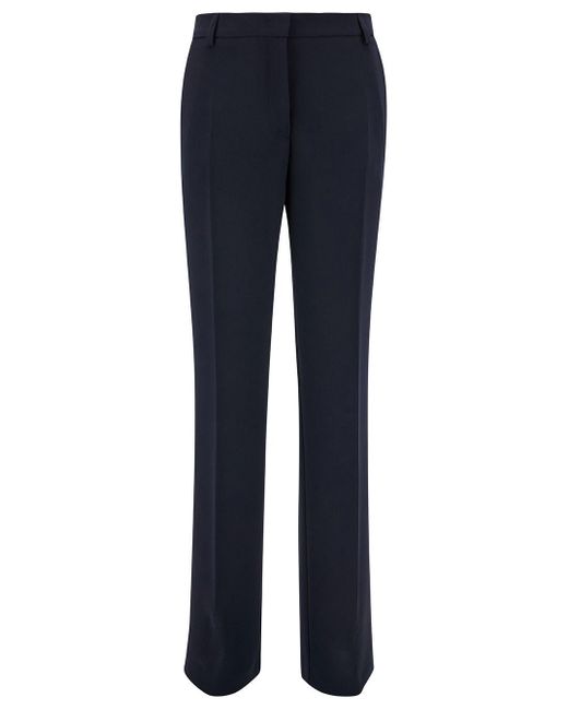 Plain Blue Straight Pants With Concealed Closure
