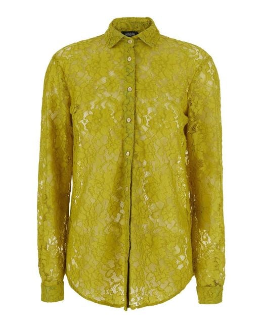 Le Plain Green Shirt With Lace Characterized By An Elegant And Refined Design
