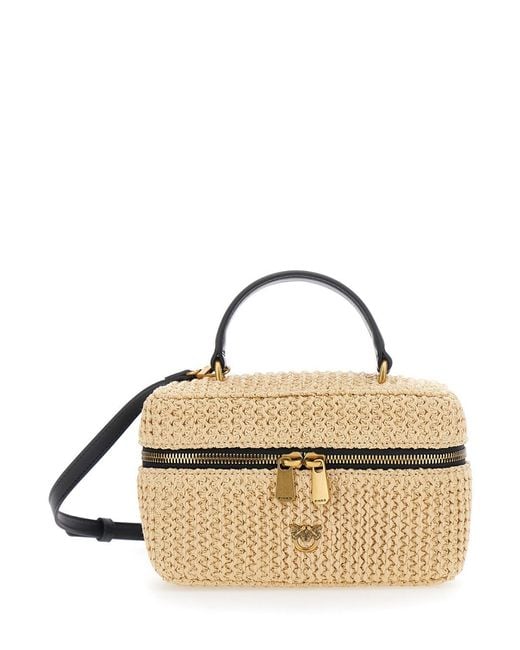 Pinko Metallic Handbag 'Vanity Soft Mini Raffia' With Leather Details For