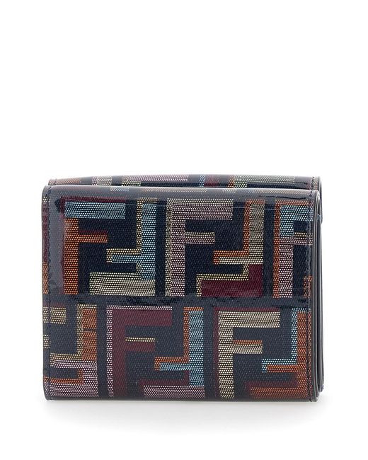 Fendi Blue Wallet With Logo Plate On The Front And All-Over Ff M