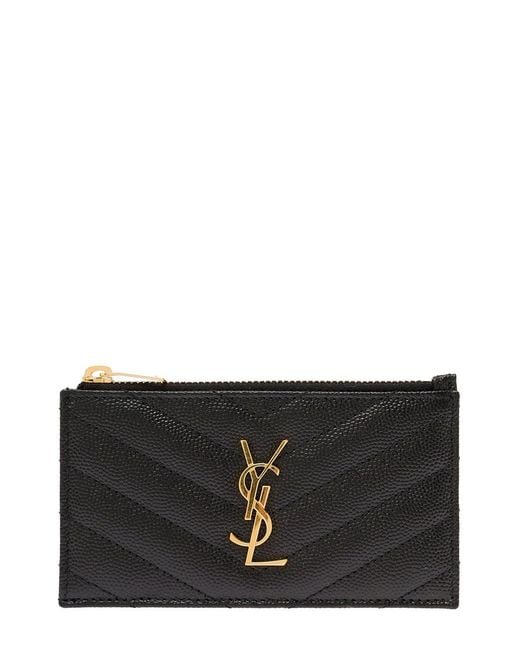Saint Laurent Black Logo Plaque Leather Card Holder
