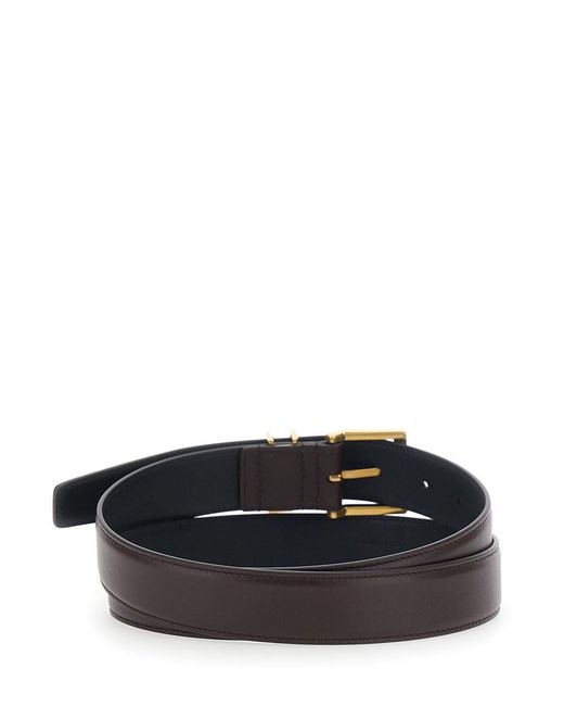 Saint Laurent White Belt With Cassandre Plaque On The Front And Buckle Closure for men