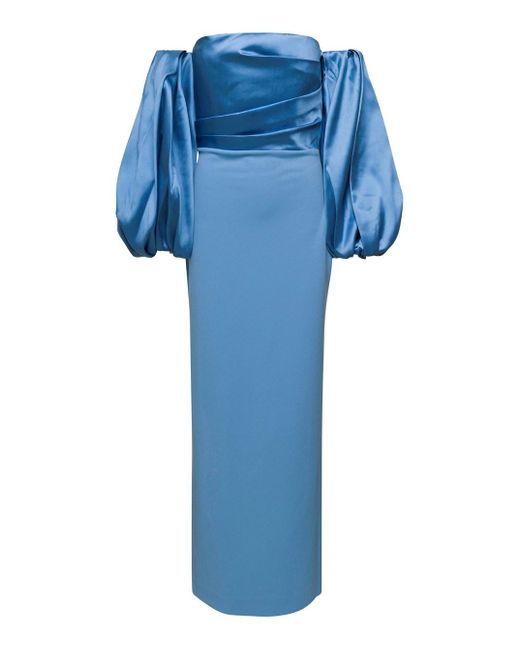 Solace London Blue Light Maxi Dress With Puffed Sleeves
