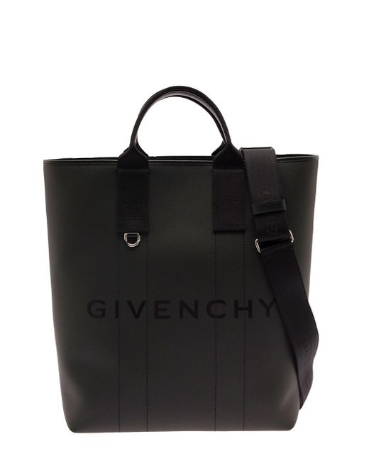 Givenchy Black 'g-essentials' Tote Bag With Logo Print In Coated Canvas Woman for men