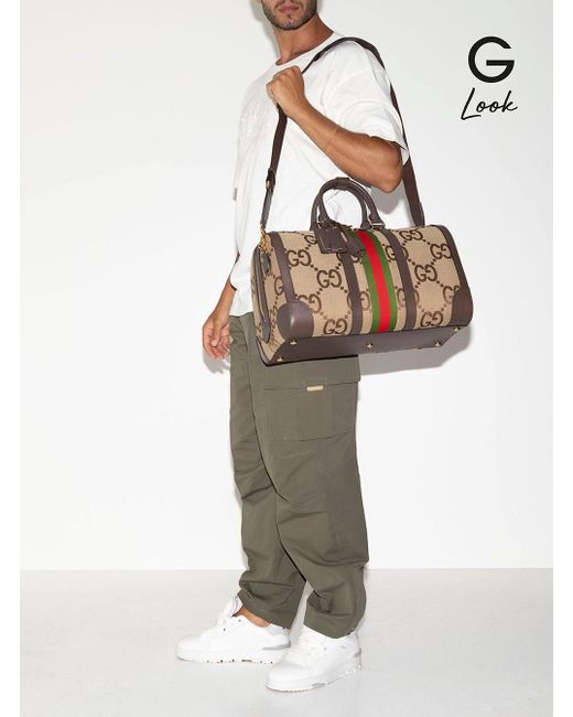 Gucci Brown And Ebony Duffle Bag With Web And Double G Detail for men