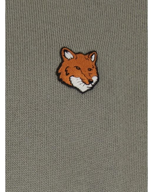 Maison Kitsuné Green Crew Neck Sweater With Fox Patch for men