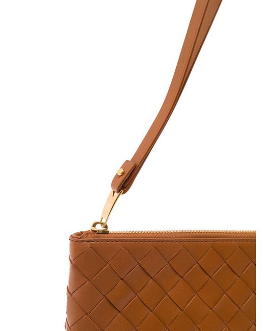 Bottega Veneta Brown Pouch With Wrist Strap In Intreccio Leather