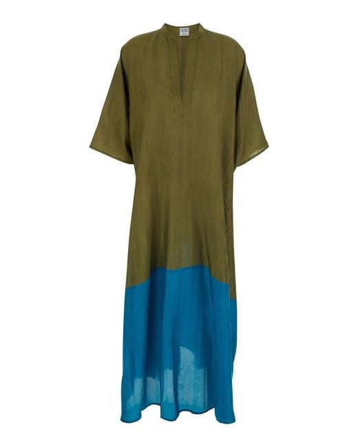 THE ROSE IBIZA Green Two Tone Tunic Kaftan With Floral Details