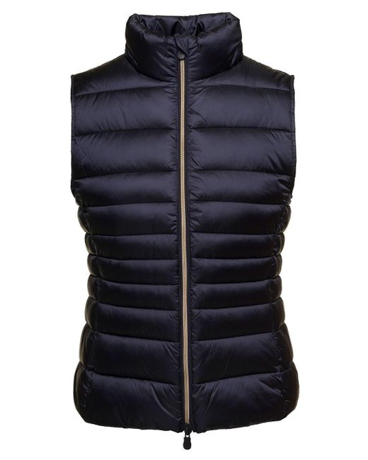 Save The Duck Blue 'lynn' Sleeveless Quilted Down Jacket In Shiny Nylon Woman