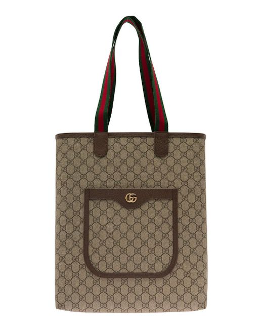 Gucci Brown 'small Ophidia' Tote Bag With Web Detail And Double G In gg Supreme Canvas Man for men