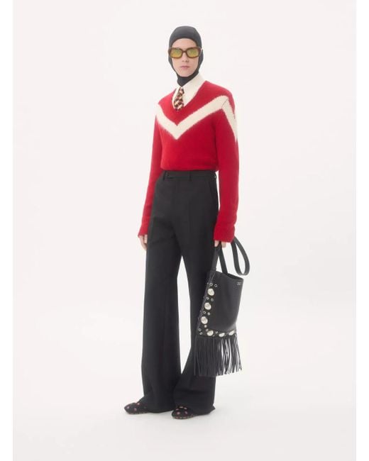 Valentino Red Sweater With V Neck And Rear Bow With Vlogo Plaque for men