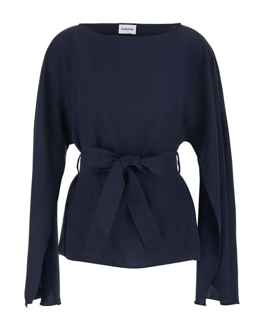 P.A.R.O.S.H. Blue Crewneck Blouse With Bow Detail On The Front